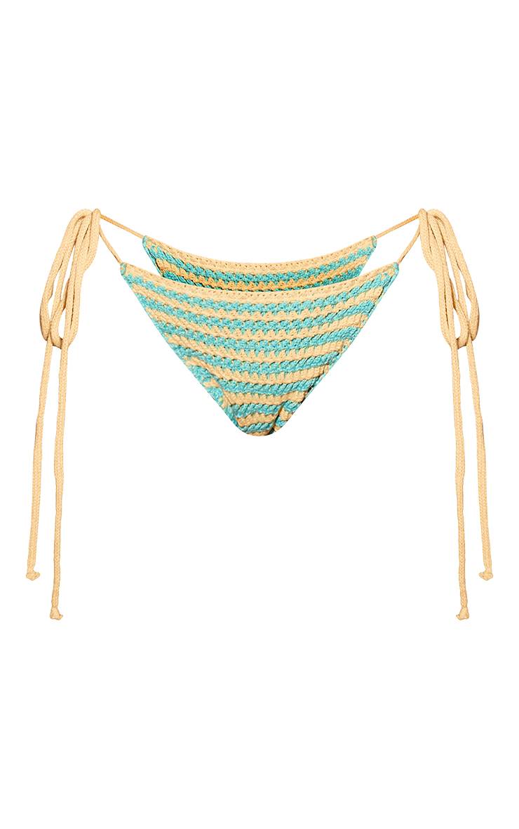 Bleu Aqua Bas De Bikini À Côtés Noués En Crochet Contrasté