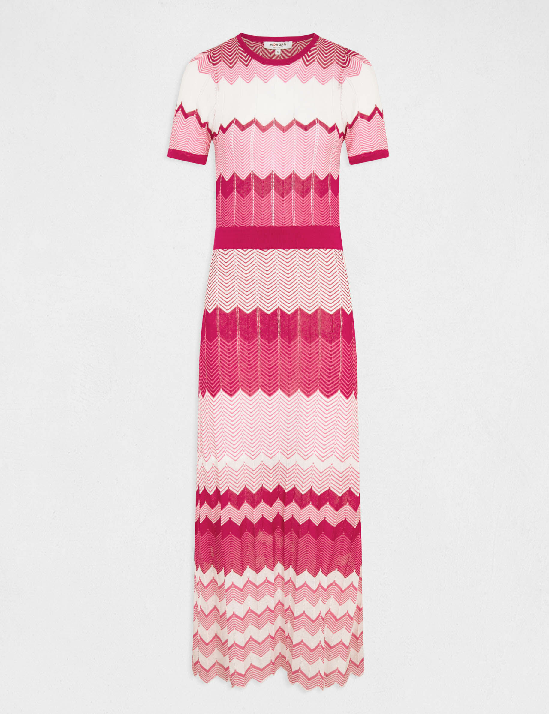 Robe pull longue droite imprimé chevron rose fonce femme - rose_fonce