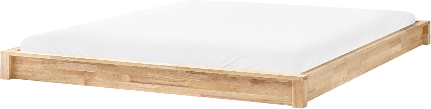 Beliani Bett Holz Hellbraun ohne Kopfteil mit Lattenrost niedrig 180 x 200 cm Antras