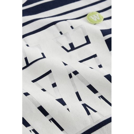 Wood Wood Logo Stribet T-shirt, Off White/Navy, M