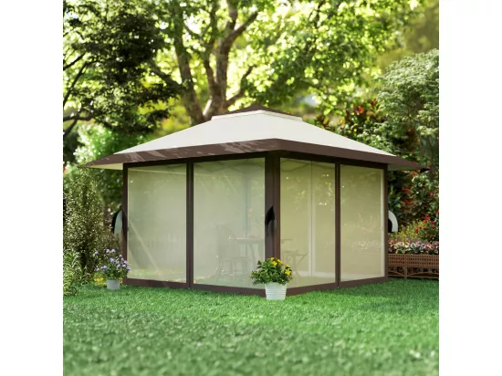 Tonnelle pop-up en tissu UPF50 + Oxford 4x4m 16 m² avec sacs de sable, 4 rideaux, sac de transport - hauteur réglable - Beige