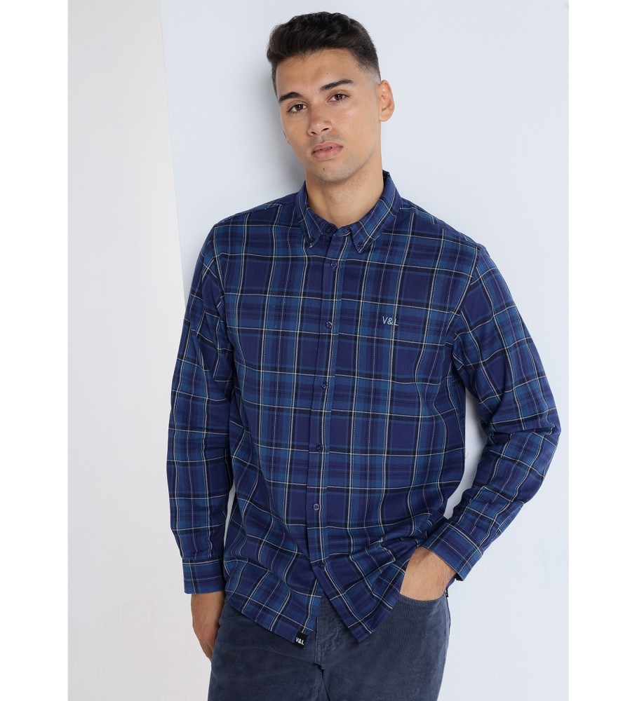 Camisa de flanela xadrez azul Victorio & Lucchino, V&L