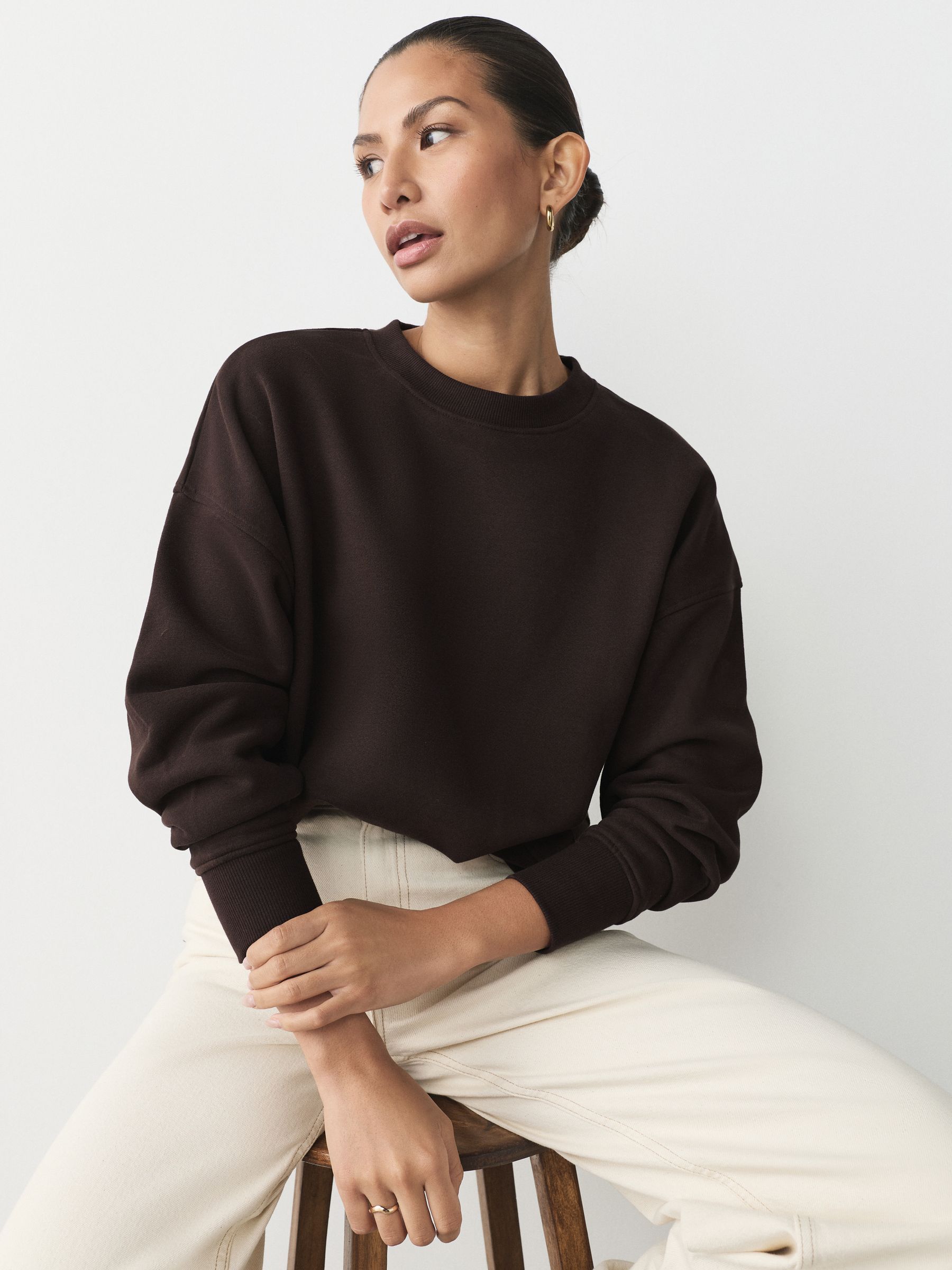 Khaki/steenkleur - Cotton Rich Brushed Back Soft Feel Ribbed Crewneck Sweatshirts 3 Pack