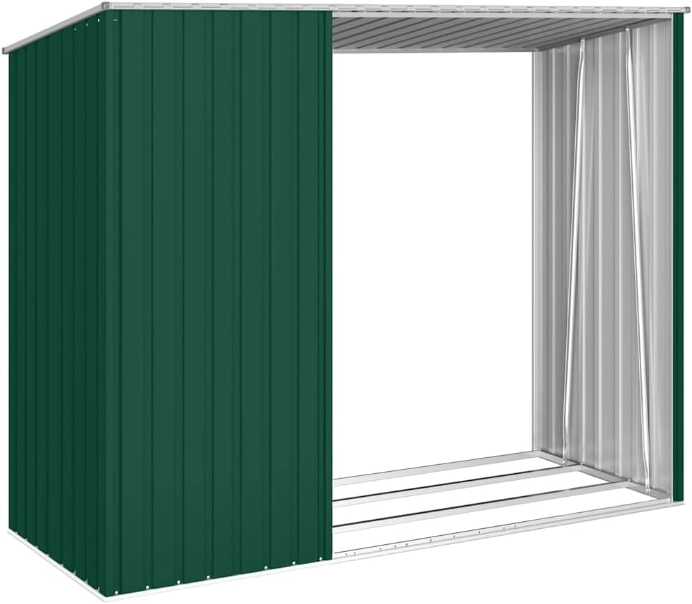 vidaXL Garten Brennholzlager Kaminholzunterstand Brennholzregal Unterstand Gerätehaus Gartenhaus Schuppen Grün 245x98x159cm Verzinkter Stahl