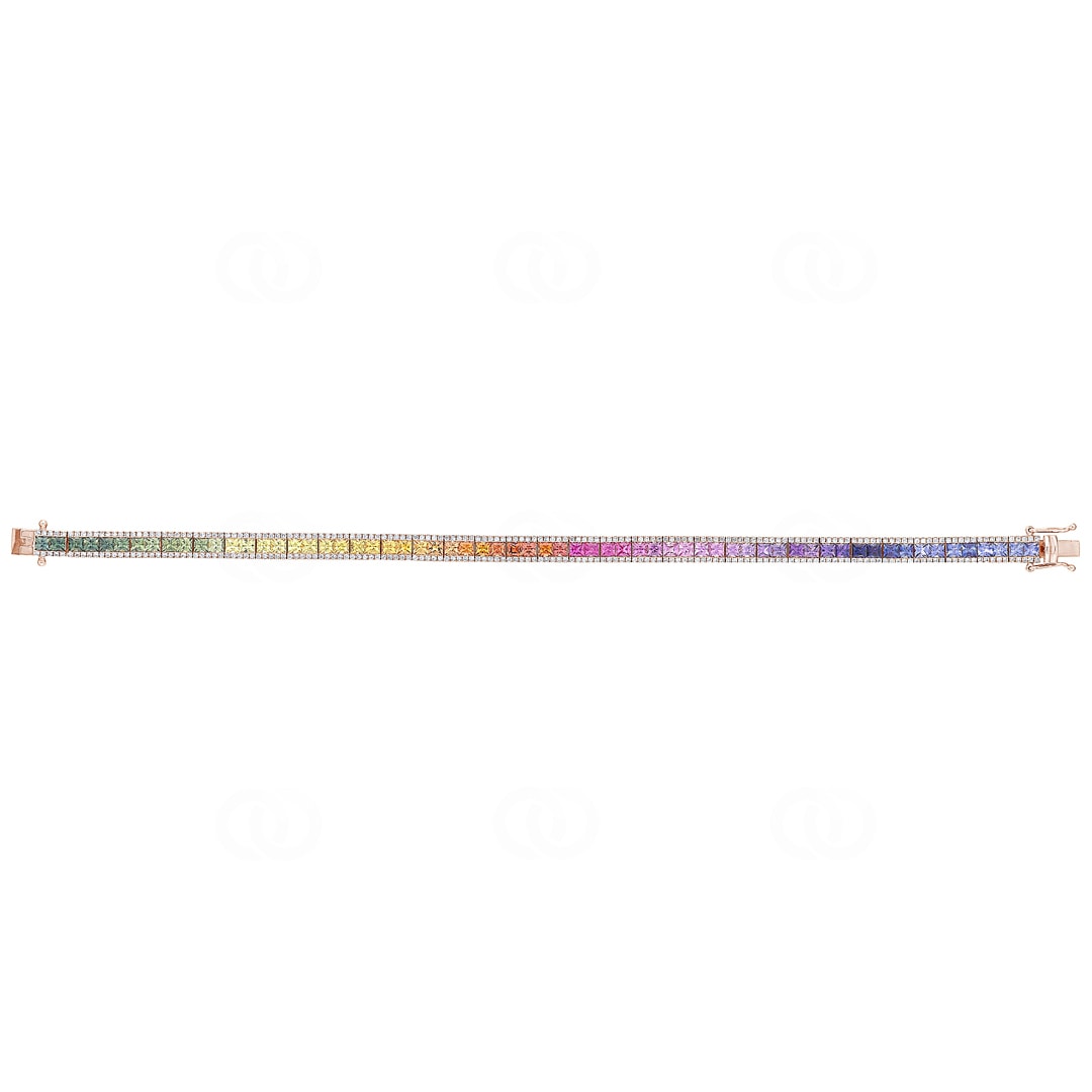 Rainbow Saphir Tennisarmband 750/18 K Roségold mit Diamanten 1.21 ct H/si