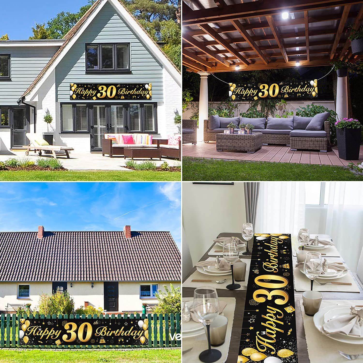 (175x39cm) Happy Birthday Wand Banner 40. Geburtstags Party Deko Accessoire - Schwarz / Gold