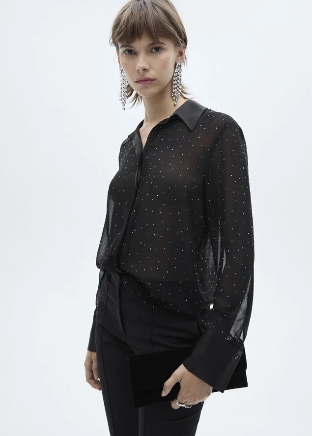MANGO Semi-transparent studded shirt Black