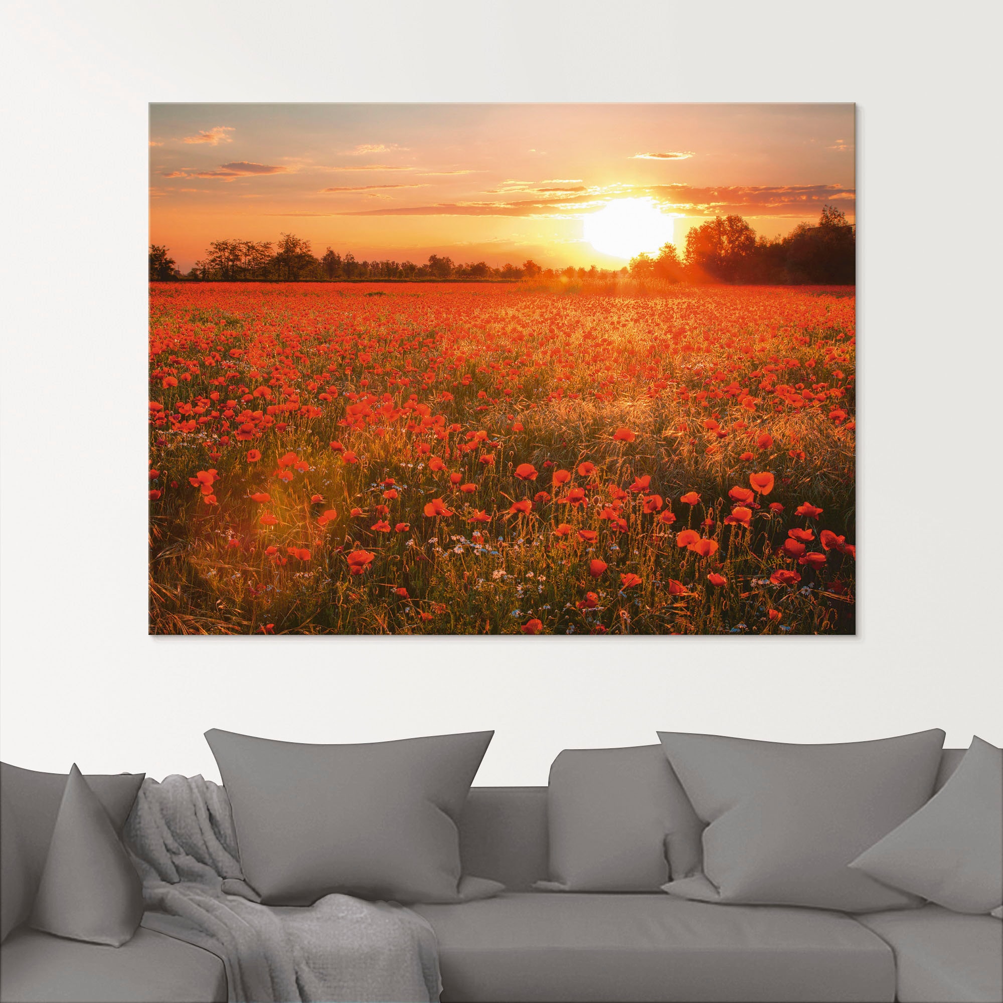 Artland Glasbild »Mohnblumenfeld bei Sonnenuntergang« Blumen 1 Stk. tlg. in verschiedenen Grössen