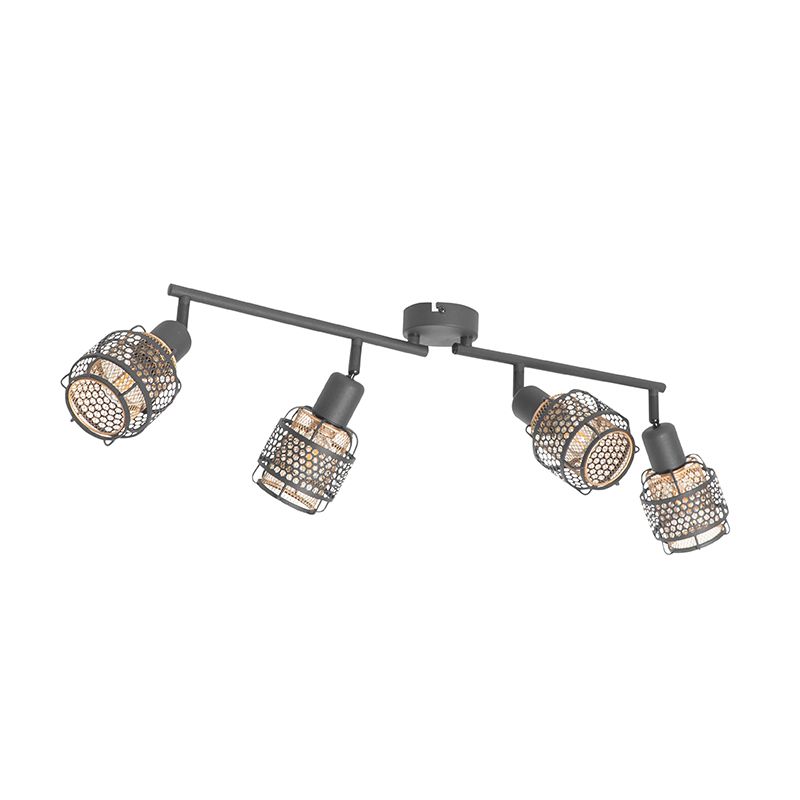 Design plafondlamp zwart met goud 4-lichts langwerpig - Noud