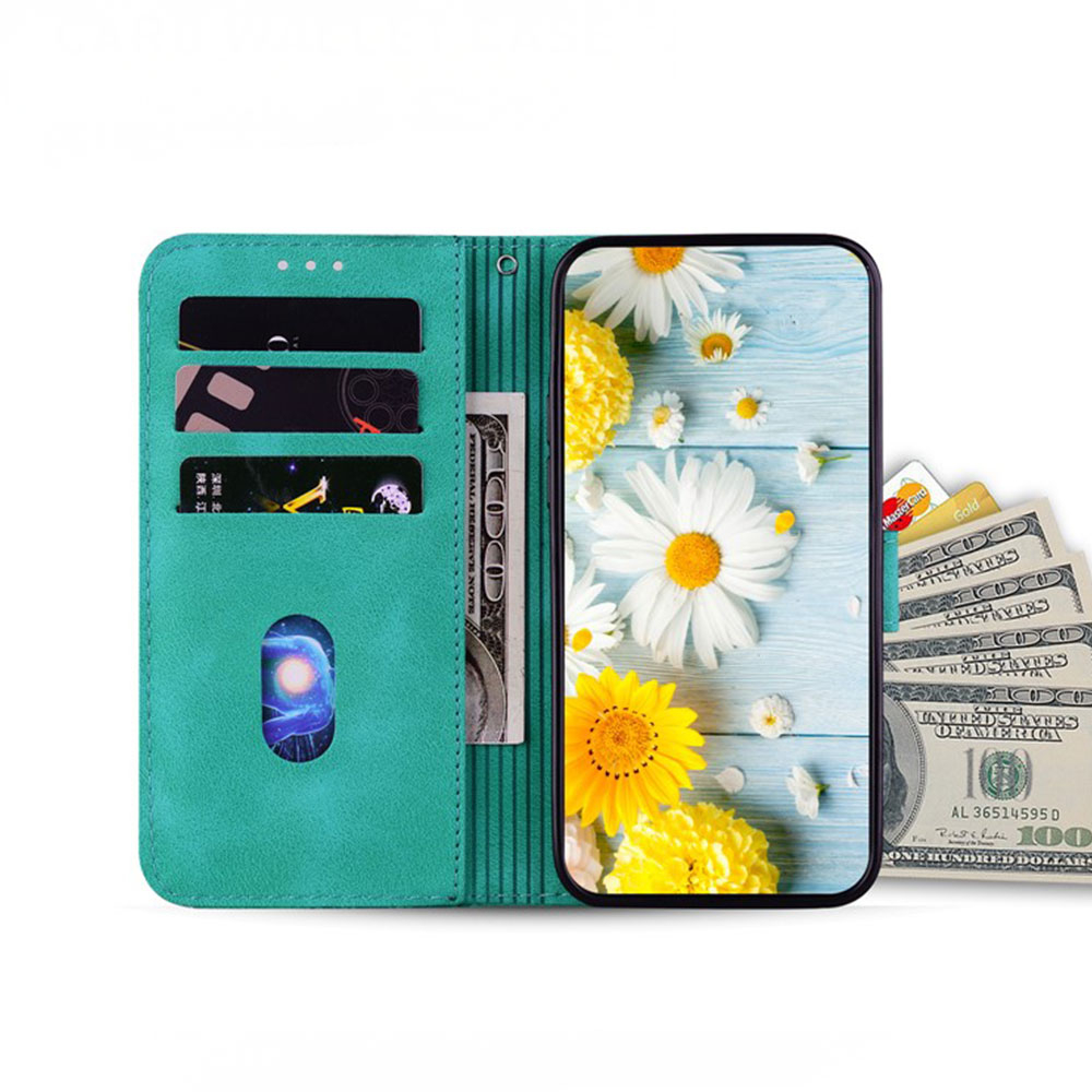 Samsung Galaxy S25  Plus Leder Tasche Wallet - Blumen Imprint - Türkis