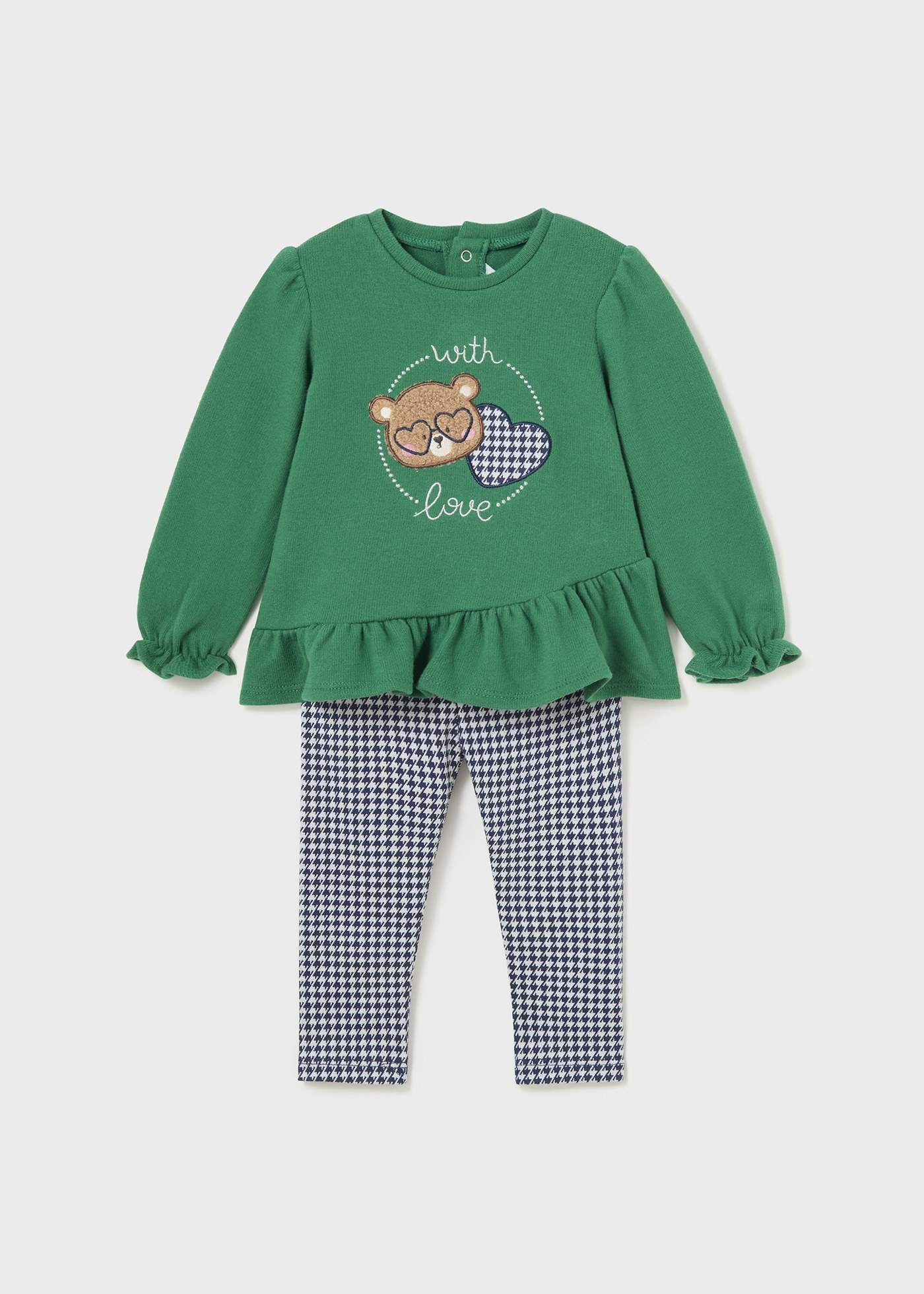 Conjunto de duas peças de leggings estampadas para bebê.