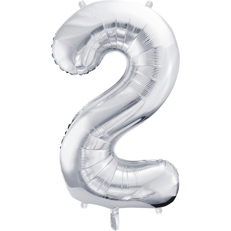 Partydeco Folienballon Zahl 2, silber