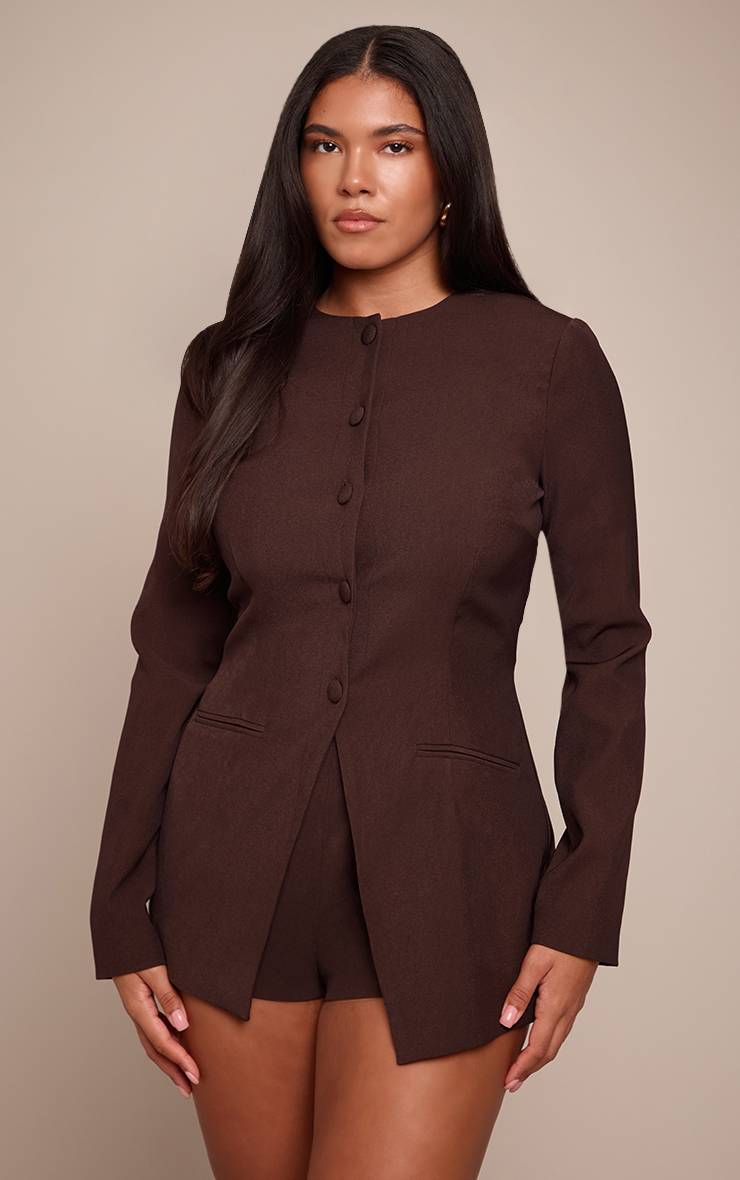 Dark Chocolate Combi-short Blazer Ajusté À Boutons Devant Shape