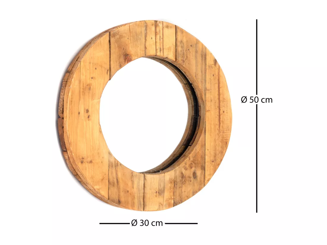 MIROIR MURAL RONDO 50 cm, bois massif, rond couleurs naturelles