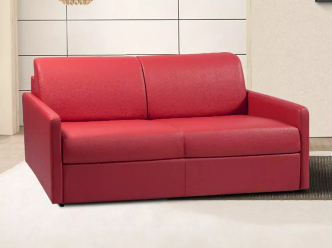 Canapé 4 places convertible express en simili rouge - Couchage 160 cm - Matelas 22 cm CALIFE