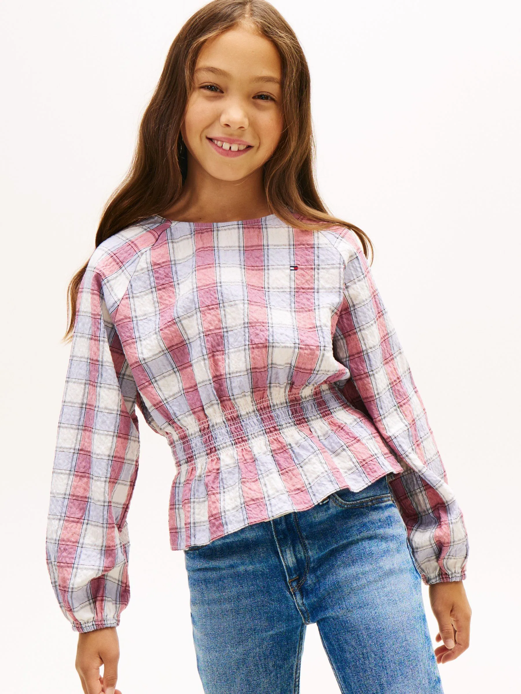Tommy Hilfiger Regular Fit Check Smock Detail Blouse