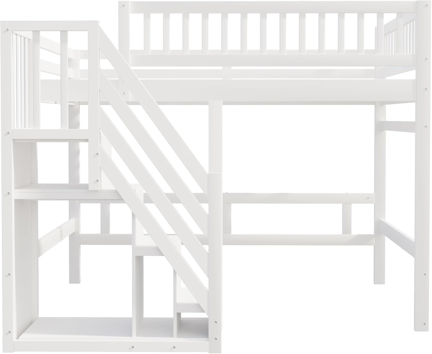 Kinderbett Etagenbett 140x200 cm, Hochbett mit Treppe und Stauschrank, Multifunktionsbett Doppelbett Stockbett Spielbett Kinderhochbett Jugendhochbett mit Lattenrost, Massivholz, Ohne Matratze, Weiß