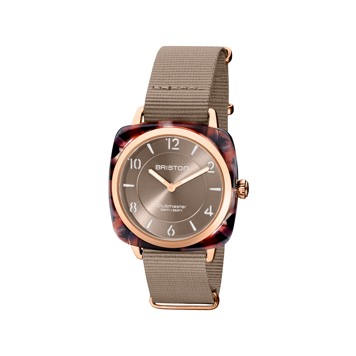 Montre BRISTON clubmaster chic femme bracelet tissu taupe