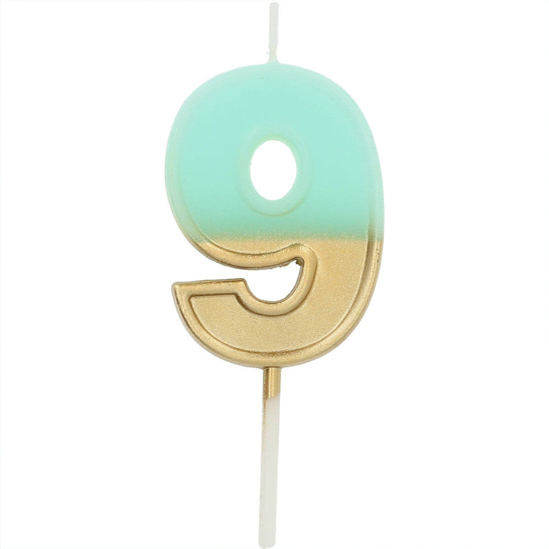 Verjaardagskaars lichtblauw goud - 9 jaar