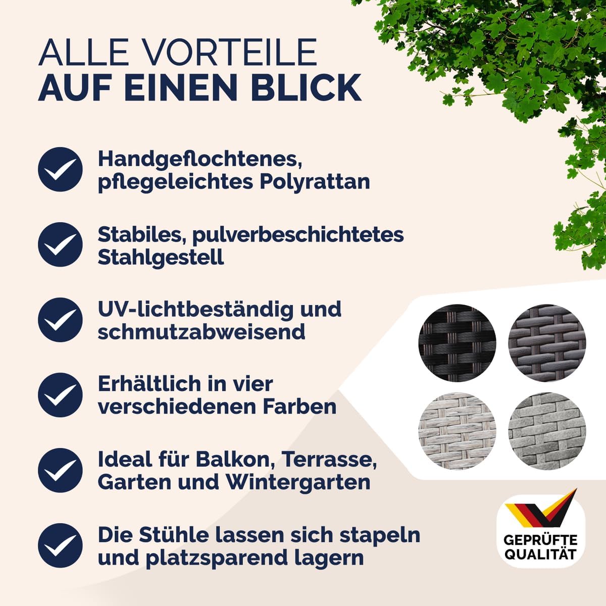 Casaria® Gartenstühle 4er Set Stapelbar Wetterfest Polyrattan Outdoor 160kg Garten Terrasse Balkon Stuhl mit Armlehne Gartensessel Stapelstühle Grau