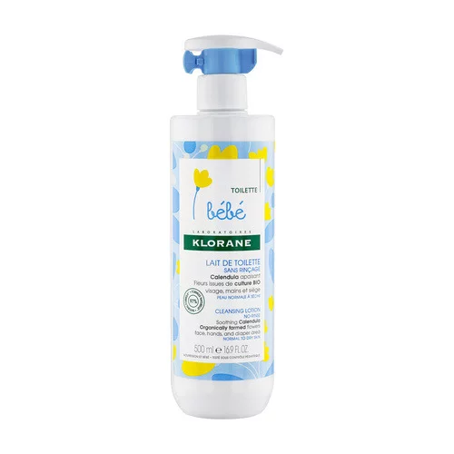 Klorane - Bébé - Lait de toilette sans rinçage au Calendula apaisant - Peau normale à sèche 500 ml