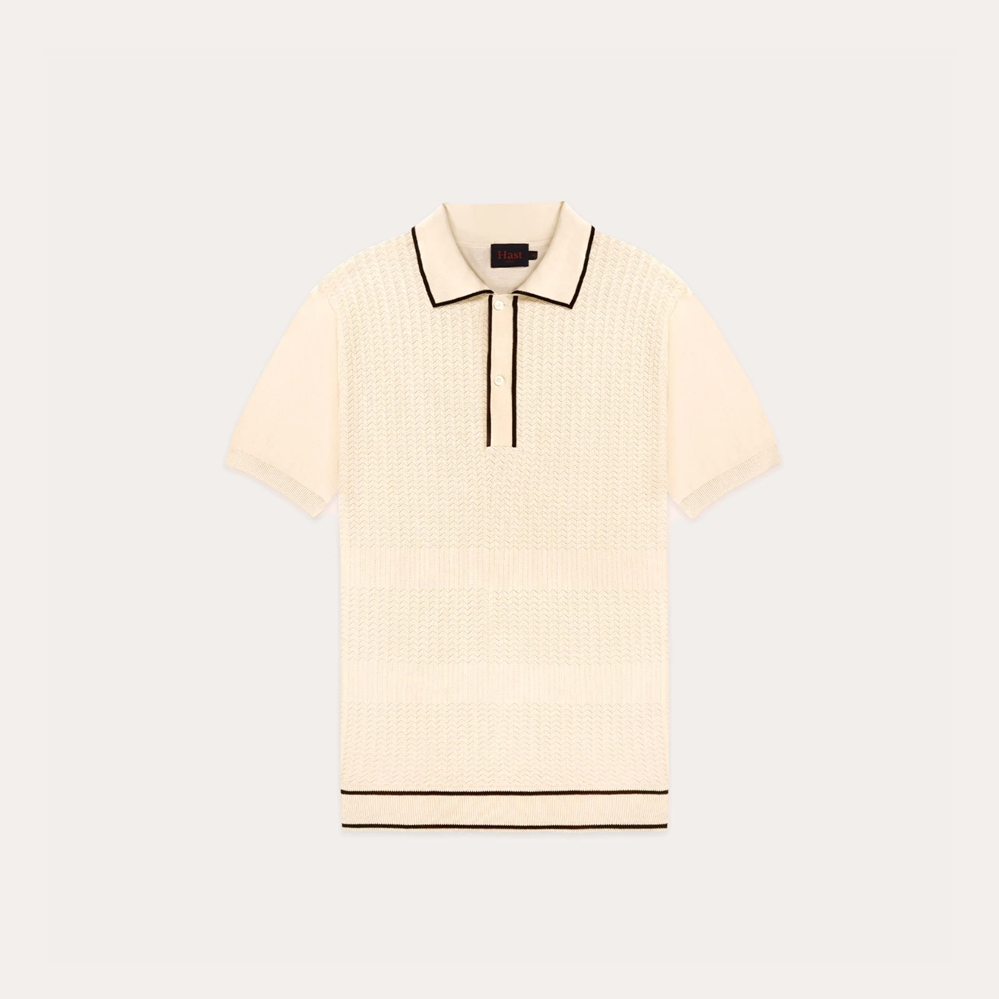 Ecru and navy knit polo shirt