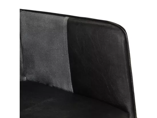 Fauteuil avec repose-pieds Noir Cuir véritable et toile