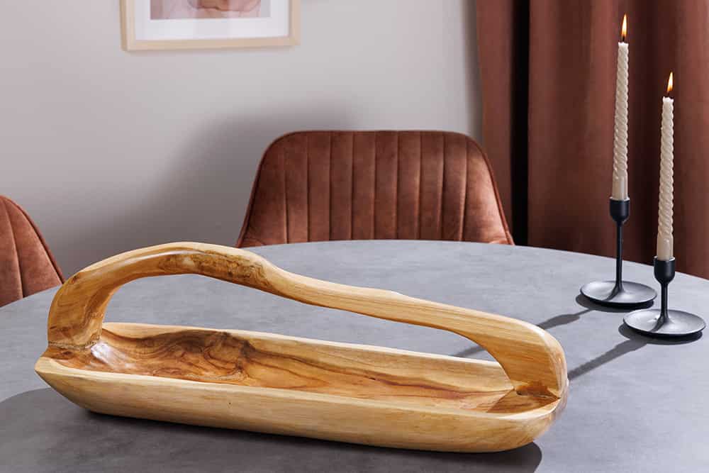Massive Holzschale BALI 60cm Teakholz mit Griff natürliche Maserung