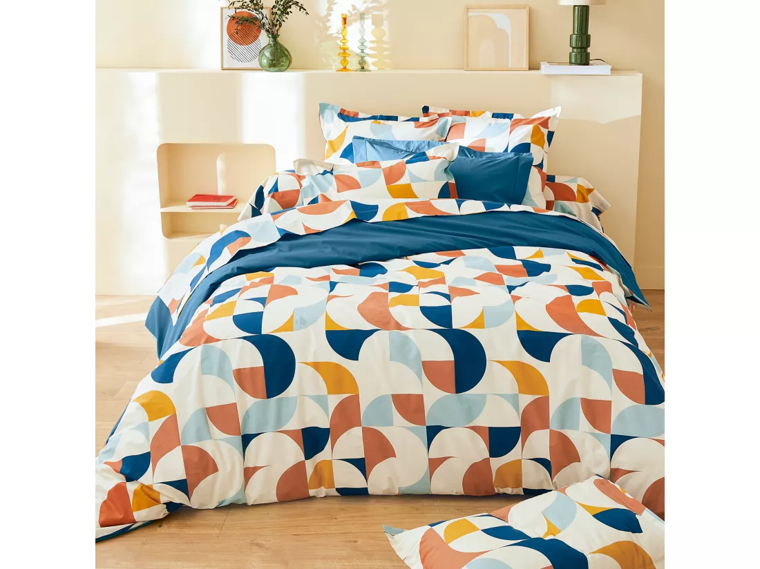 Taie de traversin 140x43 cm percale de coton MODULO bleu cobalt
