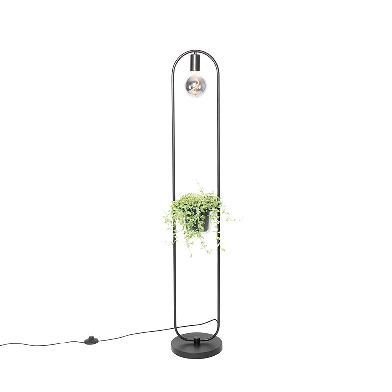 QAZQA - Moderne staande lamp, zwart met glas, 25 cm - Roslini I Woonkamer I Slaapkamer - Staal, langwerpig - LED-compatibel, E27