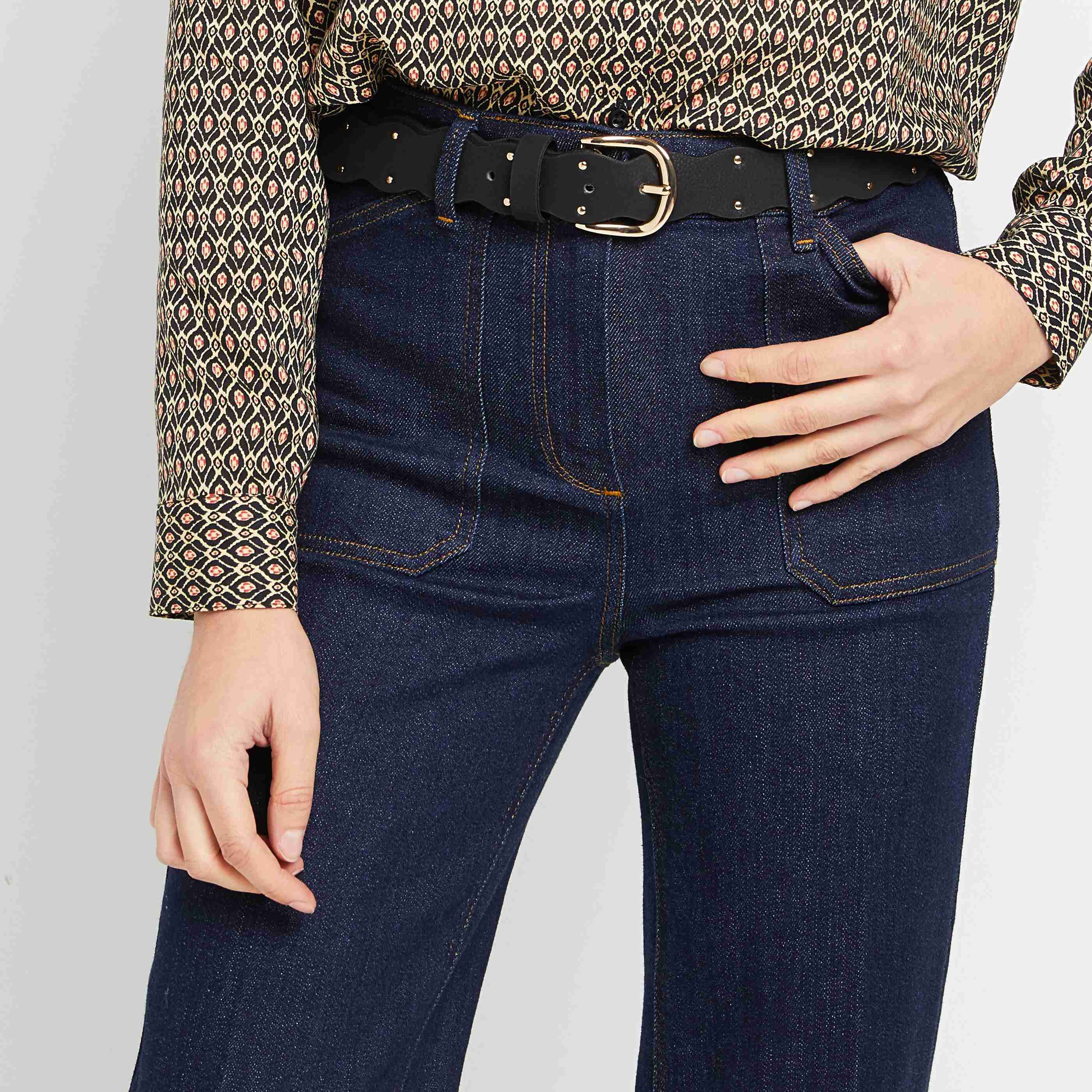 Ceinture à bords ondulés femme - NOIR