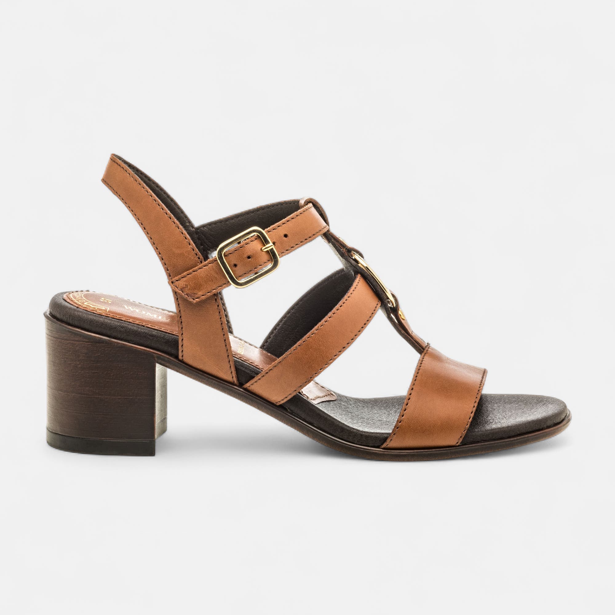 Nu-pieds à talon Femme en cuir cognac