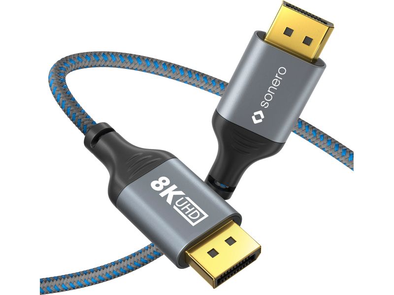 sonero Kabel 8K DisplayPort - DisplayPort, 2 m DisplayPort auf DisplayPort Kabel - 8K60 - grau/blau - 2.00m