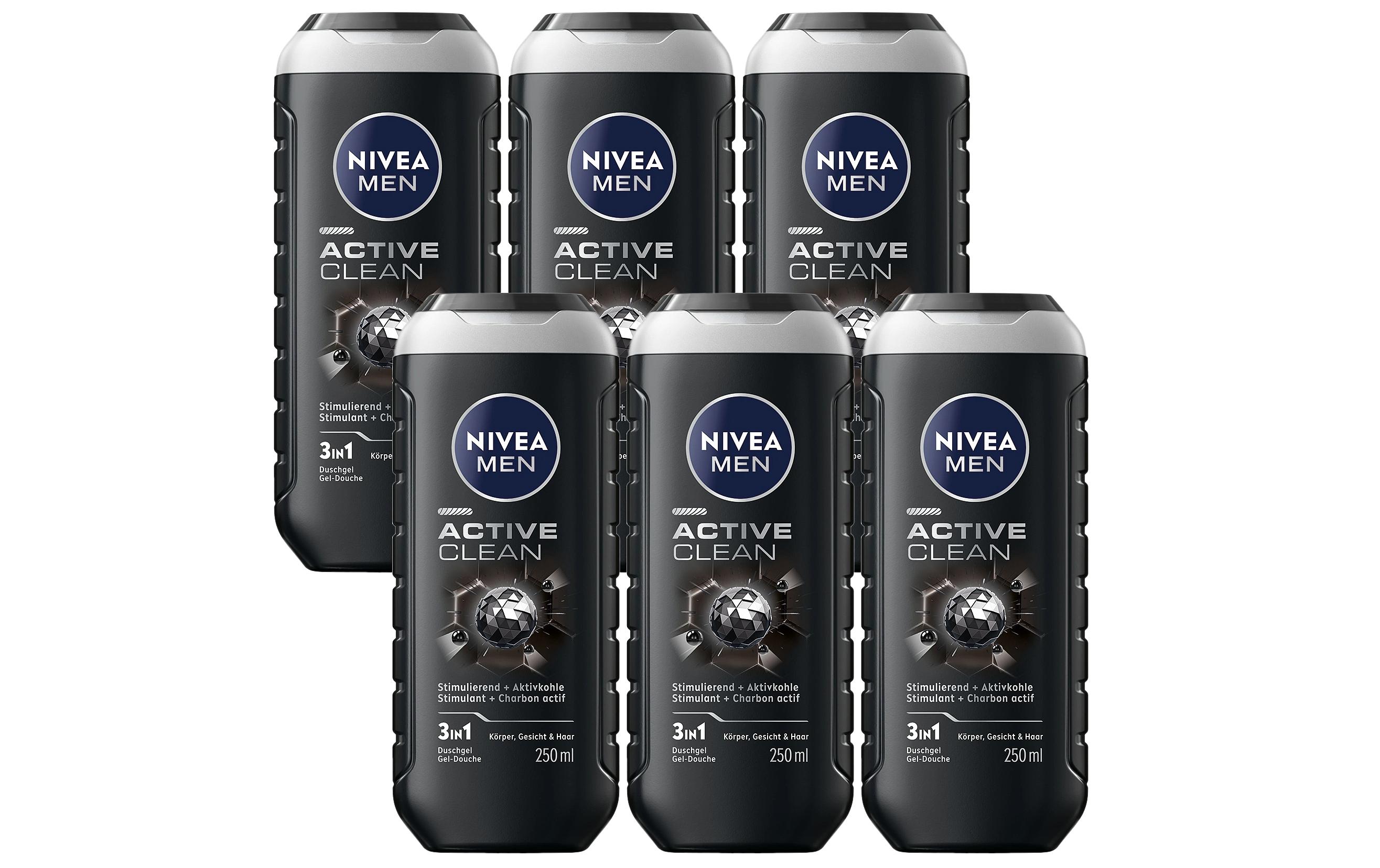 Duschgel Active Clean 6 x 250 mlPflegedusche für Männer mit natürlicher Aktivkohle reinigt schonend und gründlich