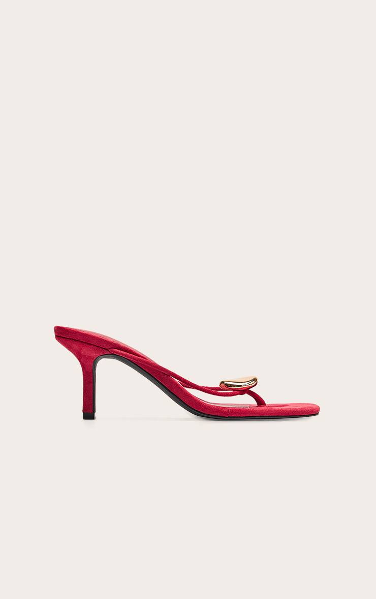 Rouge Profond Mules À Talons Tong Avec Finition Dorée