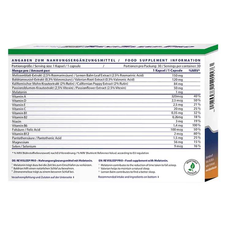 Revisleep Pro Schlafunterstützung mit Melatonin Kapseln , 30 St