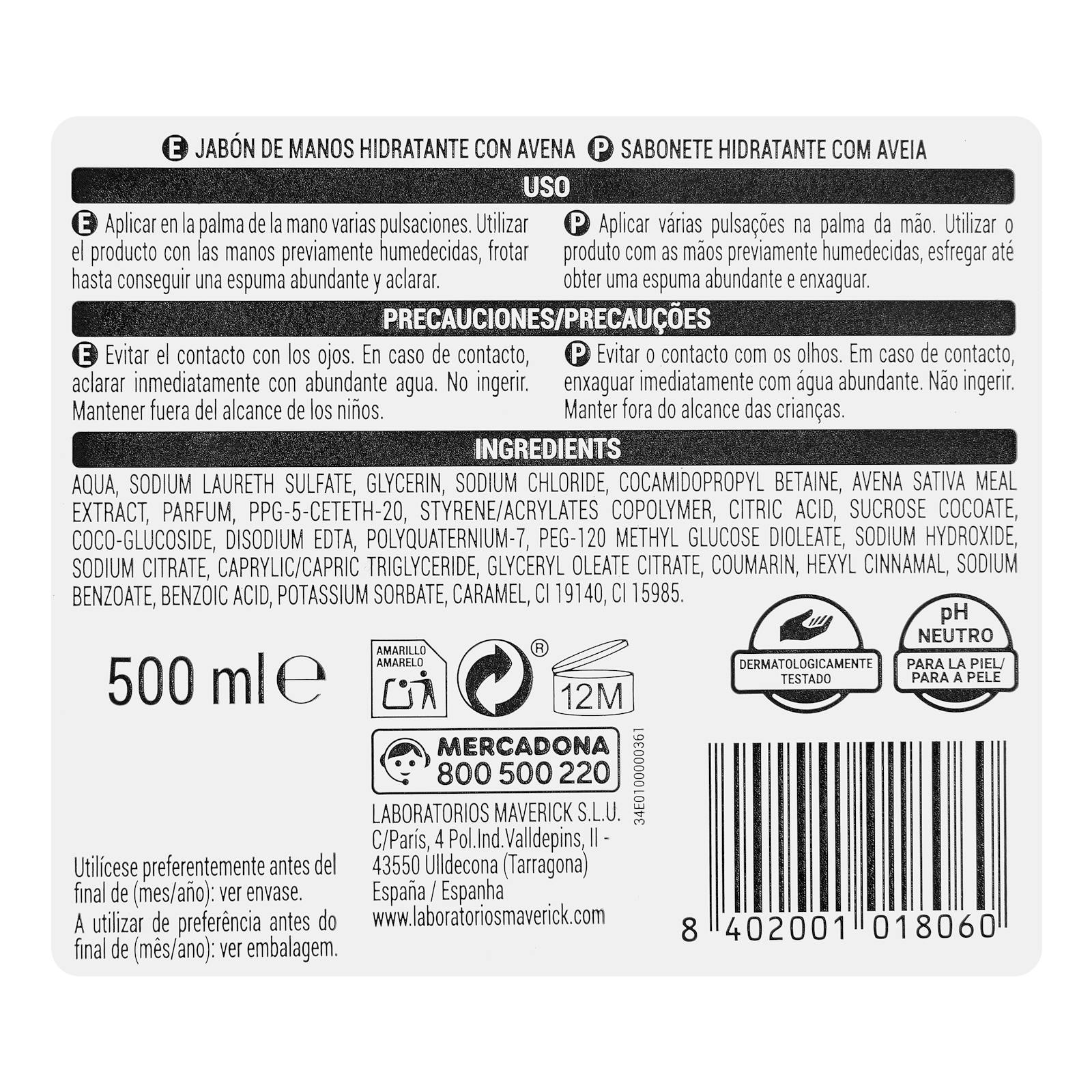 Savon liquide pour les mains à l'avoine Deliplus