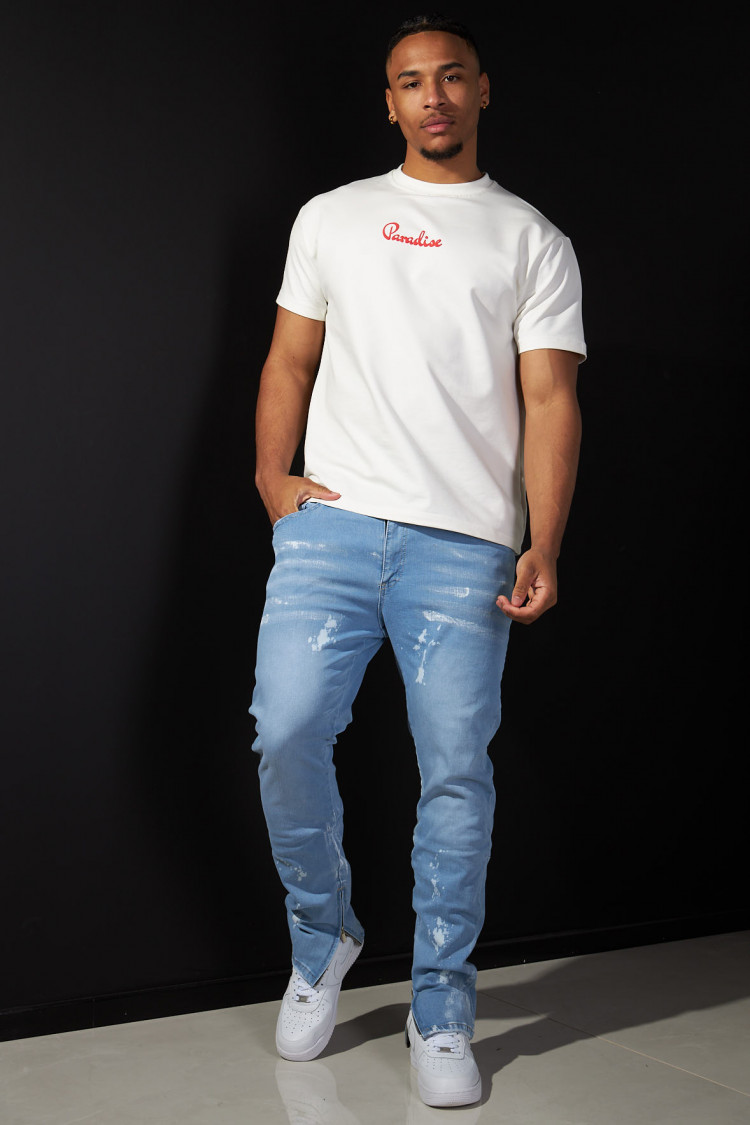Jeans bleu clair taché