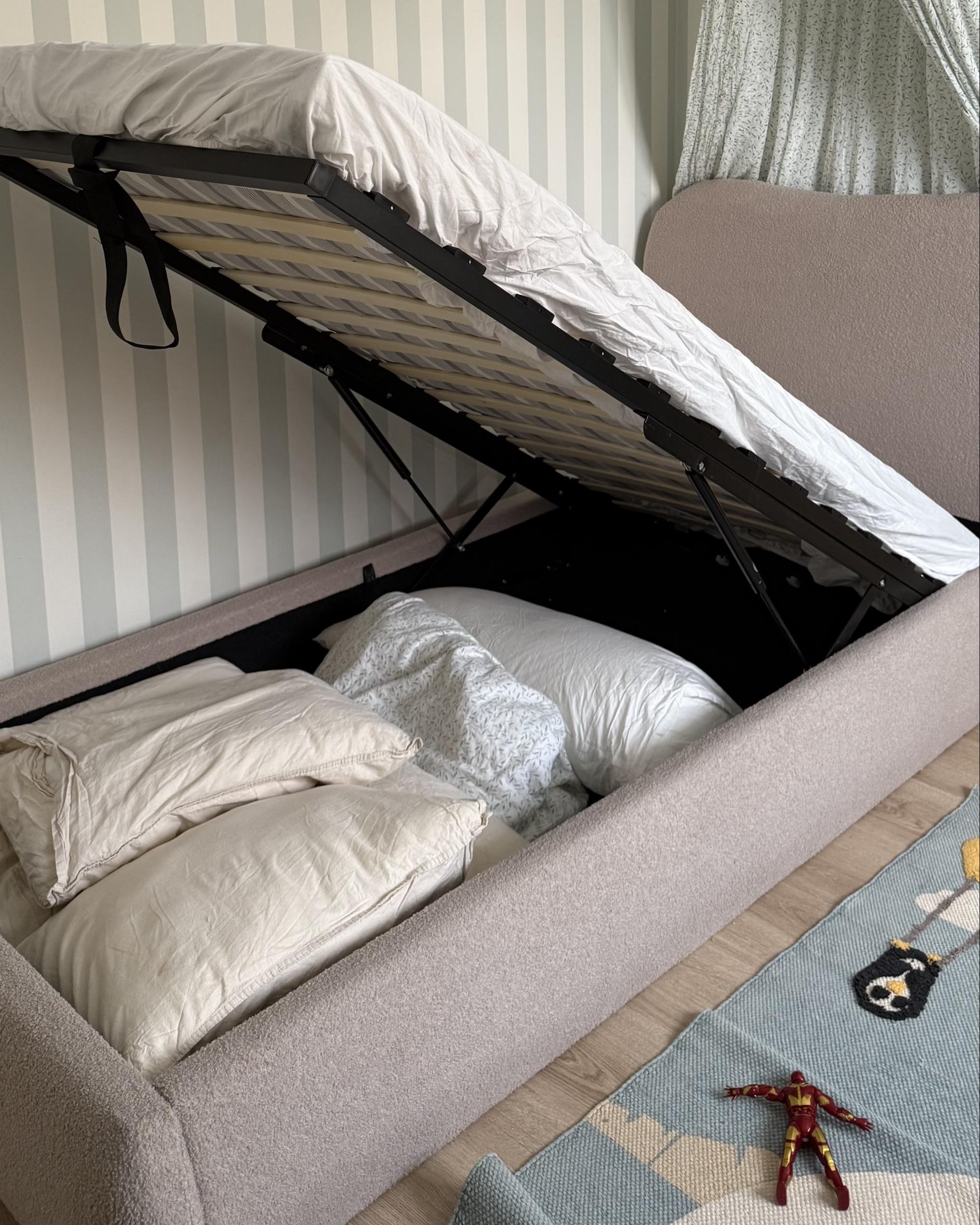 Bed met opbergruimte Bouclé BLAGNAC 90 x 200 cm Beige