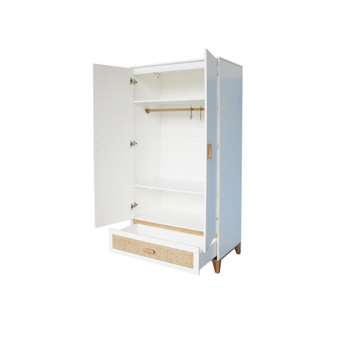 Armoire 2 portes Façade cannage rotin NAMI Neige - THEO