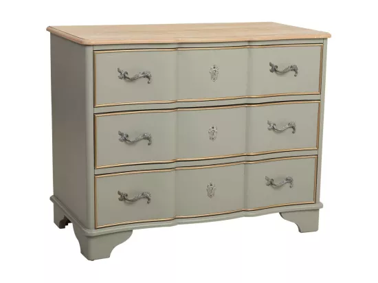 Commode en bois laqué bleu vieilli avec 3 tiroirs 100x50x80