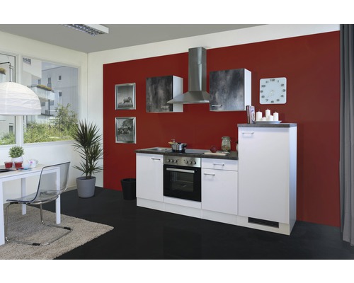 Flex Well keukenblok met apparatuur Lucca 220 cm wit mat gedemonteerde variant omkeerbaar 00011397