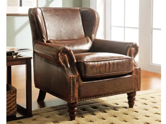 Fauteuil 100% cuir EDOUARD - Marron