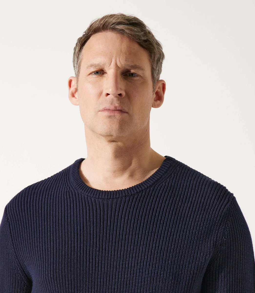 Pull col rond marine