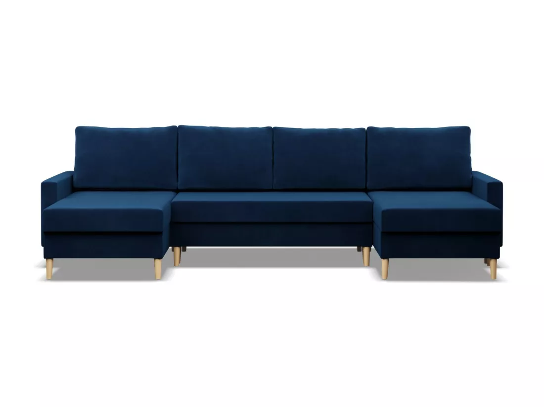 Grand Canapé d'angle en U avec fonction sommeil, Coussin réversible, Bleu foncé