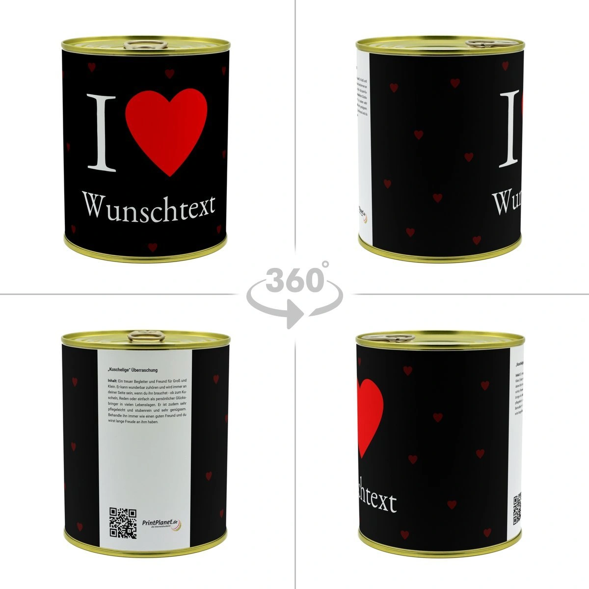 Personalisierte Geschenkdose - Teddybär (Motiv: Liebesherzen)