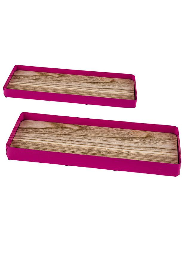 Stilvolles Metalltablett, 2-er Set – Natur/Pink