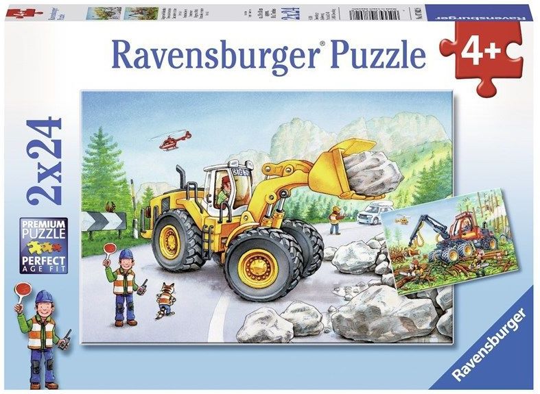 Ravensburger - Kinderpuzzel - 2 x 24 Stukken - Bagger en Waldtraktor - 26 x 18 cm