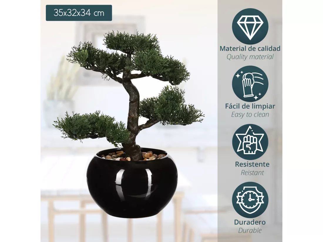 Bonsaï artificiel en pot céramique l.35 x p.32 x h 36, vert
