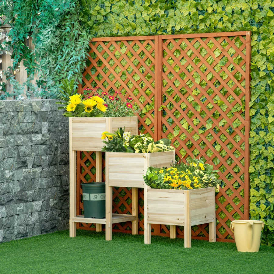 Outsunny Hochbeet mit 3 Stufigen Design natur